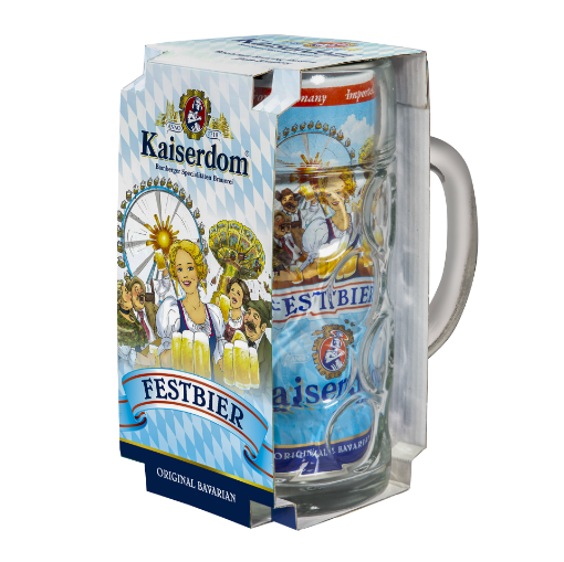 Kaiserdom Bavarian Festbier 1L can and mug gift set – wholesale German beer gift NZ.