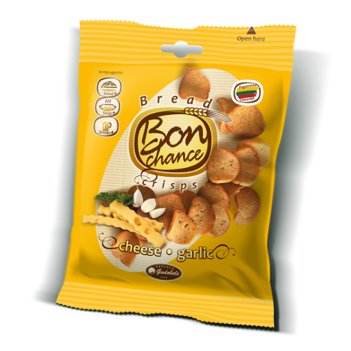 Picture of Bread Crisps Rye Cheese & Garlic Flavour Bon Chance 60g, 40 packs per box