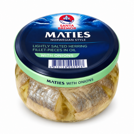 Case of 6 x 260g Santa Bremor Herring Fillets with Onions in Glass Jar – wholesale NZ